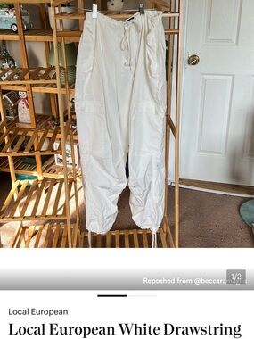 Local European White Drawstring Cargo Joggers